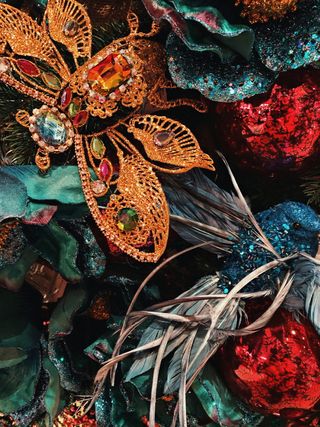 新的一年, 圣诞节, 圣诞装饰, 设计, 鸟, 昆虫, 金, 银