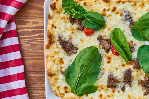 披萨，食物，肉，培根，食物照片，面团，番茄，宏