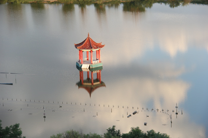 内蒙古, 凉亭, 水, 云, 自然, 风景, 空灵, 阿拉善