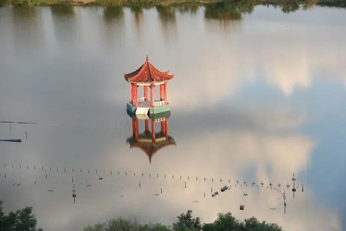内蒙古, 凉亭, 水, 云, 自然, 风景, 空灵, 阿拉善