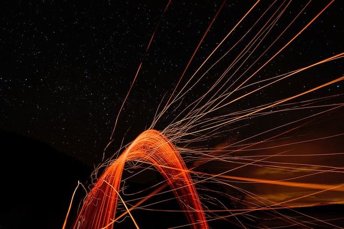 灯光、灯光、绘画、烟花、火花、长时间、曝光、红色