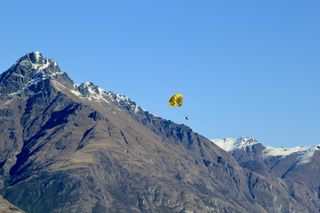哇，有趣，滑翔伞，山，风景，船，休闲，天空