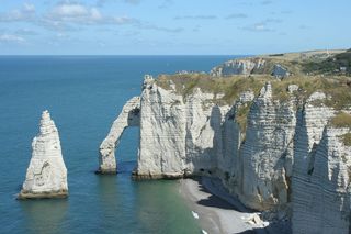山崖，身体，水，Etretat，法国，诺曼底，岩石，北海