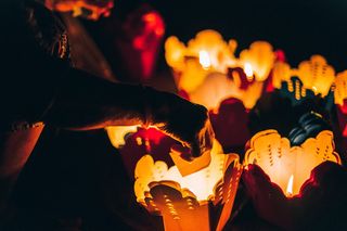 蜡烛, 黑暗, 灯, 封面, 热, 散景, 手, 人的手