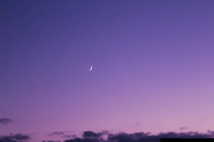 新月、天空、月亮、紫色天空、夜空、日落、黎明、大自然