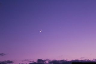 新月、天空、月亮、紫色天空、夜空、日落、黎明、大自然