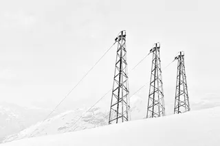 公用塔、雪景、黑、输电、塔、围、雪