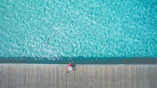 人、坐、码头、身体、水、航空、摄影、近距离