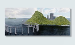 道路、岛屿、cgi、建筑、景观、自然、天空、山脉