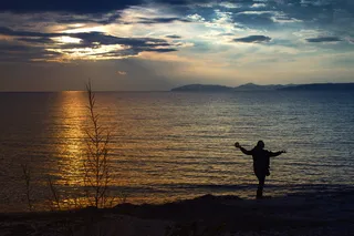 日落，迪恩斯，海洋，自然，海洋，水，剪影，人