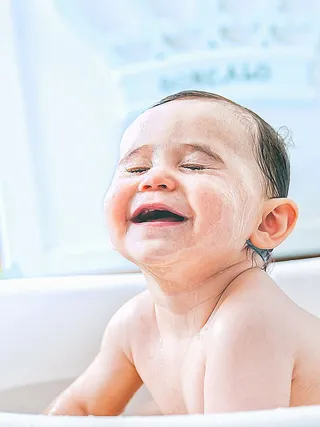 幸福，头像，微笑，浴缸，洗澡，肖像，一个人，家庭浴室