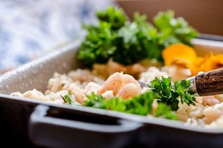 虾，意大利饭，虾意大利饭，膳食，食品，大米，厨房，食品和饮料