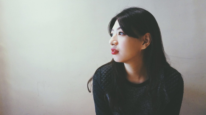 女人，坐着，白，墙，肖像，美女，侧脸，年轻