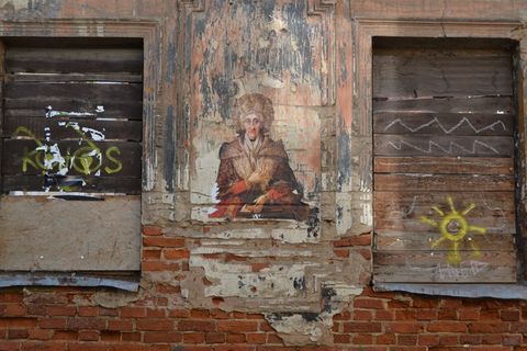 墙，绘画，街道，废弃建筑，砖墙，砖墙，建筑结构