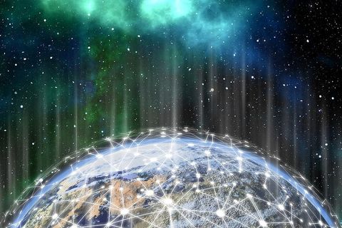 网络、地球、区块链、地球、数字化、通信、全球、连接