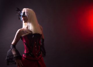 蒸汽朋克，时尚，维多利亚，服装，红色，模特，金发，女人