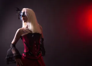 蒸汽朋克，时尚，维多利亚，服装，红色，模特，金发，女人