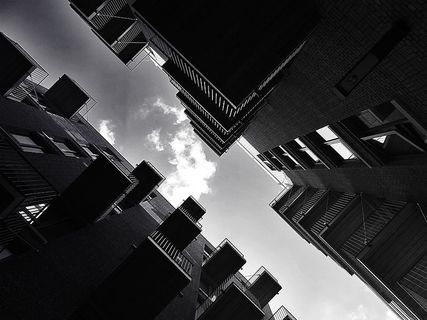 黑白、建筑、建筑、阳台、低角度拍摄、单色、透视、建筑结构