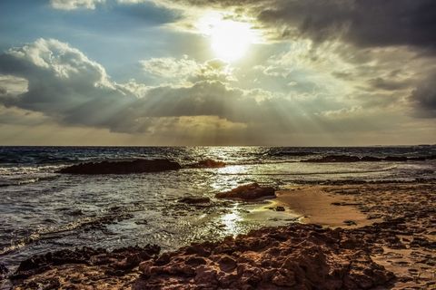 身体，水，波浪，日出，日落，太阳，阳光，阳光