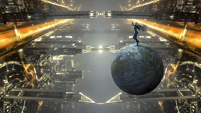 女人，站着，地球仪，数码，墙纸，幻想，前进，科幻