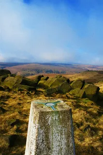 Trig Point，西部，Nab，约克郡，西部Nab约克郡，马斯登沼地，荒地，希瑟