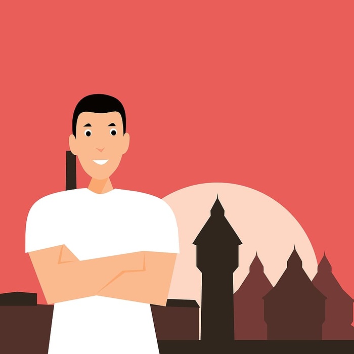 双臂交叉的男人的插图。