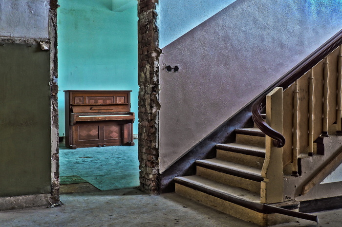 棕色, 木, 直立, 钢琴, 里面, 房间, 丢失的地方, 建设