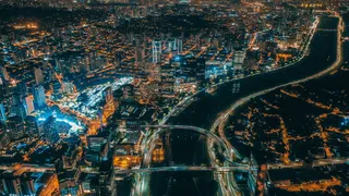 城市建筑物夜间航空摄影