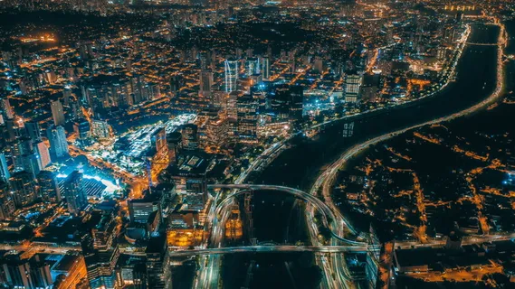 城市建筑物夜间航空摄影 城市建筑物夜间航空摄影