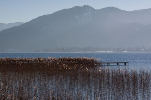 湖，山，全景，银行，天空，水，蓝色，休息