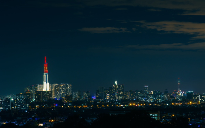 夜间西贡，壁纸，全高清，建筑，建筑结构，城市，照明，建筑外观