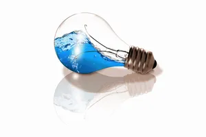 灯泡插图，灯泡，水，波浪，构图，版本，蓝色，明亮