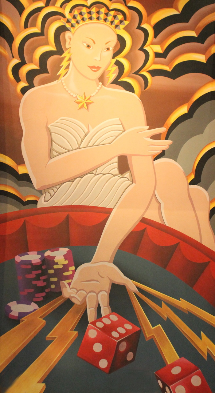 女人，玩，扑克，动画，角色，赌博，壁画，骰子