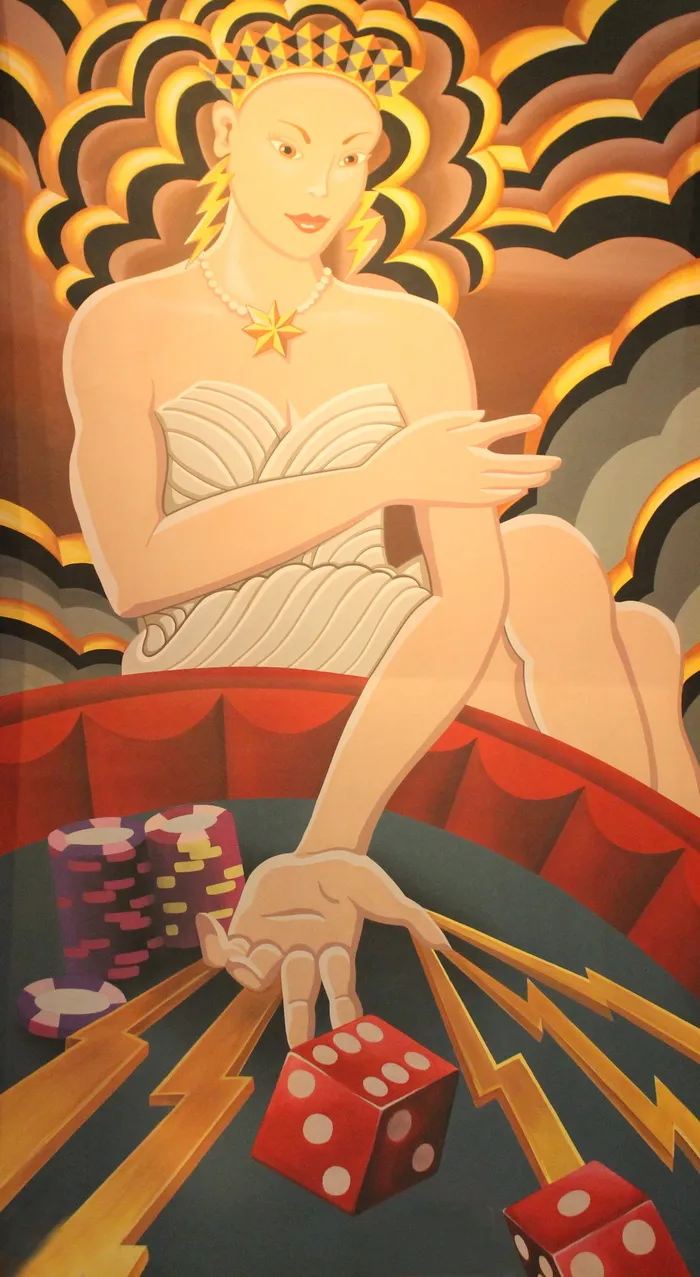 女人，玩，扑克，动画，角色，赌博，壁画，骰子