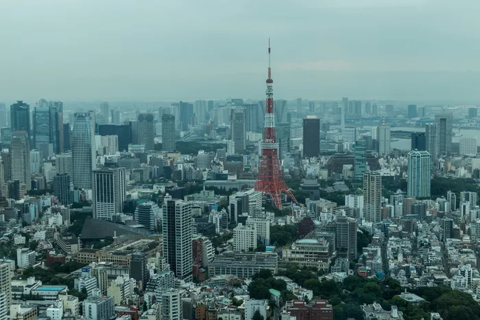 顶部、视图、城市建筑、红色、白色、卫星、塔楼、中间