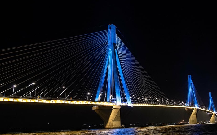 白色、蓝色、桥梁、灯光、夜间、风景、摄影、博斯普鲁斯海峡