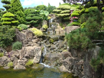 公园、瀑布、湖泊、水、植物、树木、固体、岩石