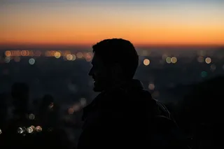 人，男人，剪影，日落，散景，光，黑暗，夜