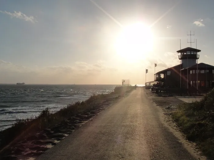 日落, 码头, 海, 气氛, abendstimmung, 海滩, 沙滩小屋, 背光