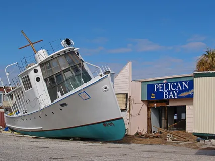 白色，蓝色，船，旁边，鹈鹕湾商店，大海，户外，工业