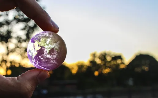 手，手指，人类，世界，地球，行星，小，日落