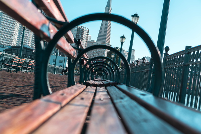 旧金山, 美国, 7 号码头, 同心, 长凳, 界, 泛美大厦, 架构