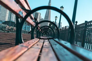 旧金山, 美国, 7 号码头, 同心, 长凳, 界, 泛美大厦, 架构