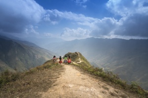 四，女孩，站立，山顶，山，越南，下江，街道