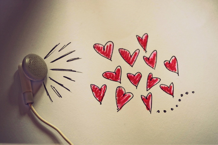 白色、耳塞、背景、爱情、音乐、耳机、手机、心形