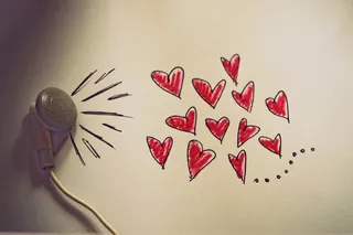 白色、耳塞、背景、爱情、音乐、耳机、手机、心形