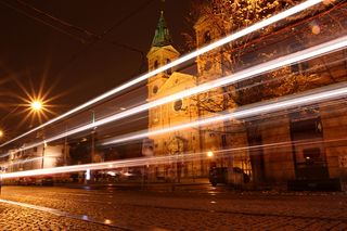 布拉格, 城市, 夜, 线路, 教堂, 捷克*, 建筑, 灯