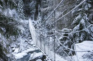 悬索桥，冬季，冰冻，冰，冬季，寒冷，霜冻，桥梁