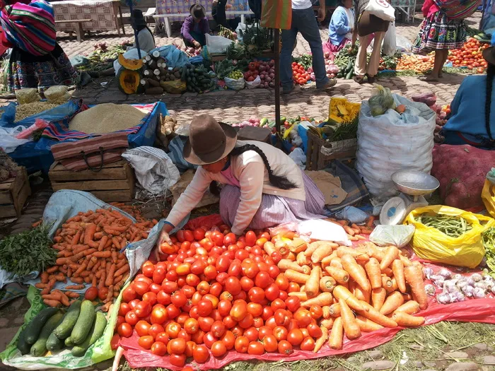 秘鲁，库斯科，olamtaytambo，秘鲁人，fruts，女人，传统，市场