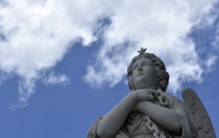 天使，天使，雕像，雕塑，墓地，哀悼，翅膀，云天